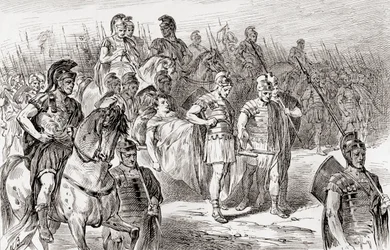 Eine Szene aus William Shakespeares Stück Antonius und Cleopatra, Akt III, Szene 1, Ventidius: Tragt den Leichnam des Königssohns vor unserer Armee